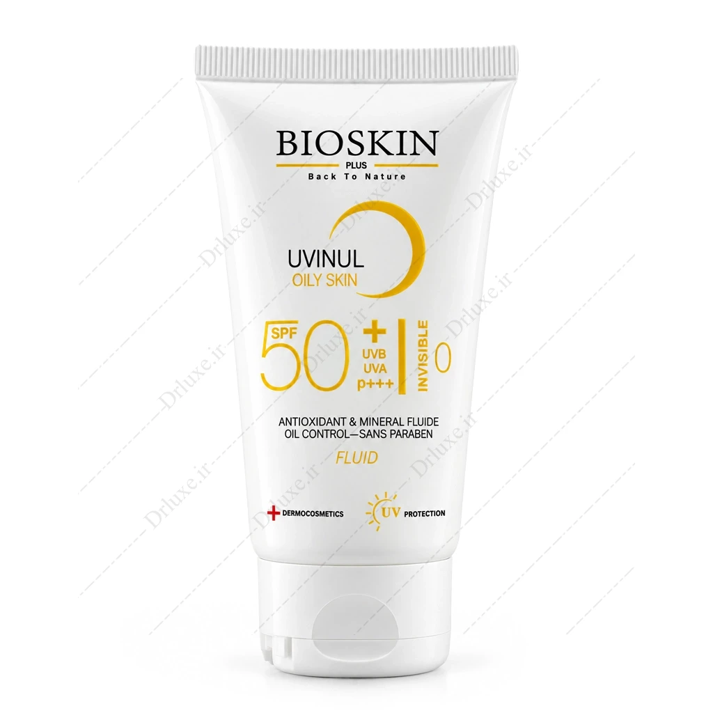 کرم ضد آفتاب فلوئیدی بایو اسکین SPF50 بی رنگ پوست چرب و مختلط 40 میلی لیتر